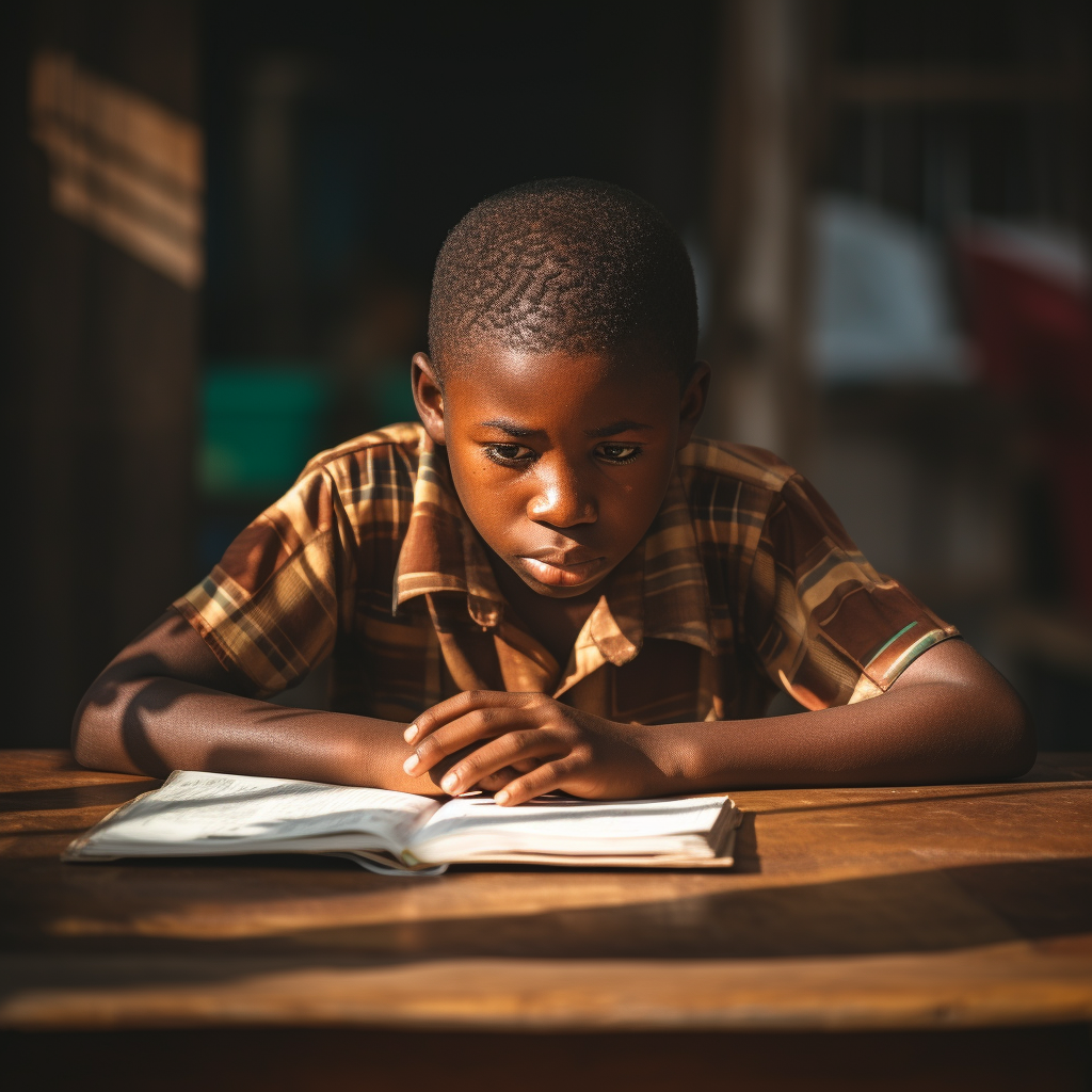 A Ghanaian primary school student being depressed because of the lack of help available.